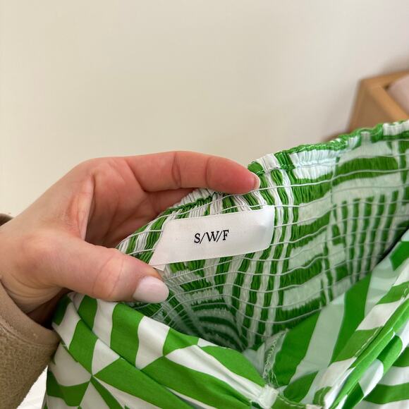 S/W/F Strapless Sweetheart Geometric Printed Cotton Maxi Dress Green L - Picture 9 of 9